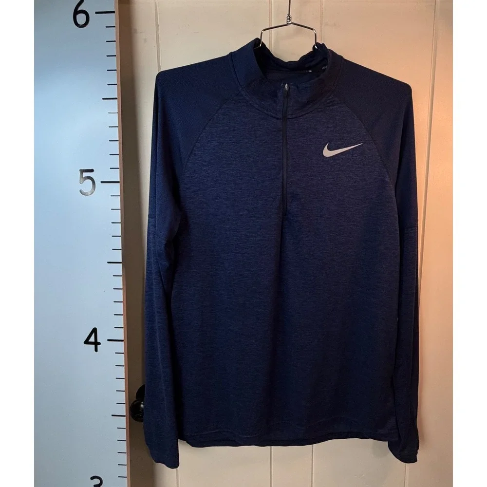 Nike Running Dri-FIT Shirt Men's Large Blue Lightweight Athletic Tee Qtr Zip LS